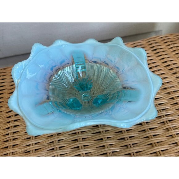 Vintage 50's Northwood Glass Klondyke Blue Opalescent Footed Candy/trinket Dish - Picture 2 of 9